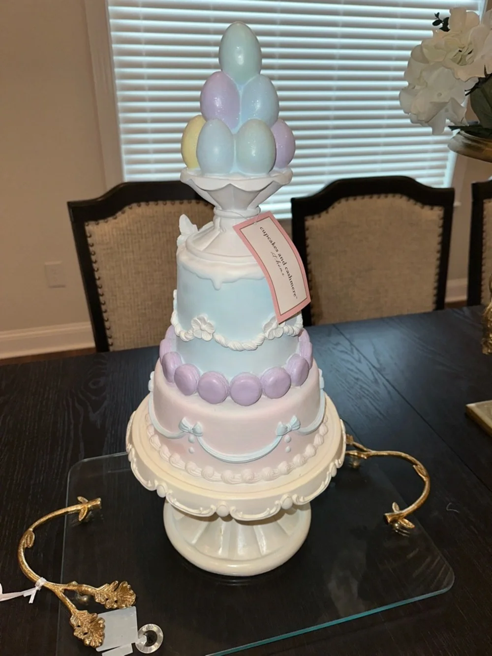 NWT Cupcakes and Cashmere Large Easter Egg with Macaroons Cake Tree with Stand